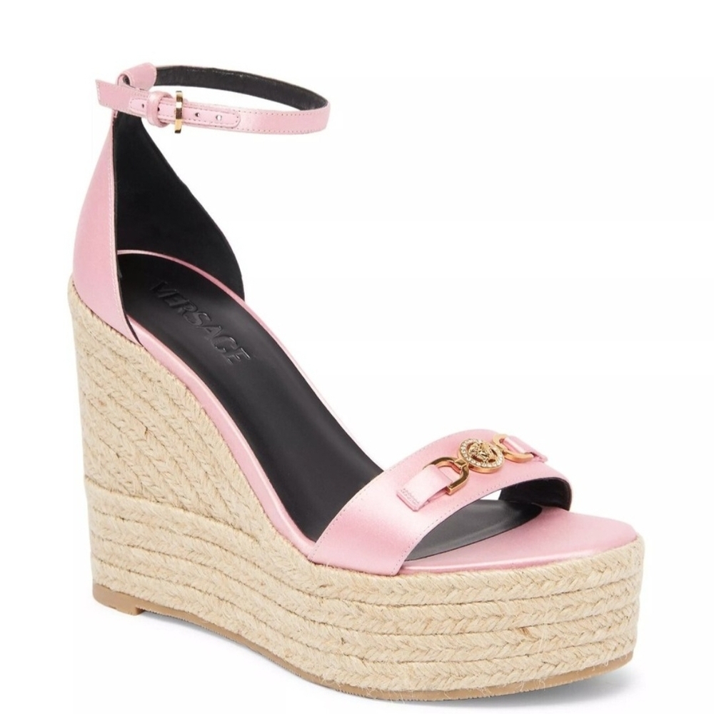Versace Pink Wedge Sandals with Espadrille Sole